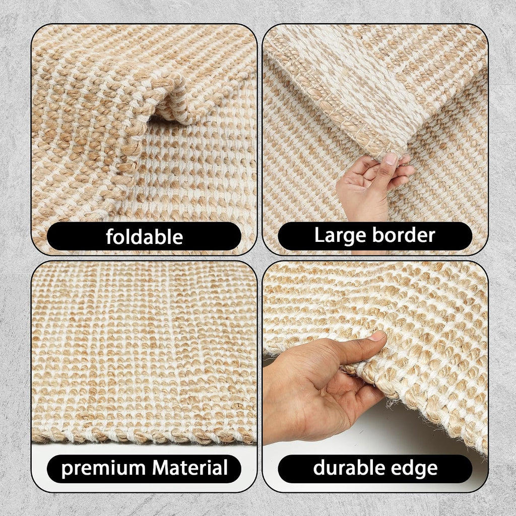 Boho Check Handwoven Jute Wool Rug