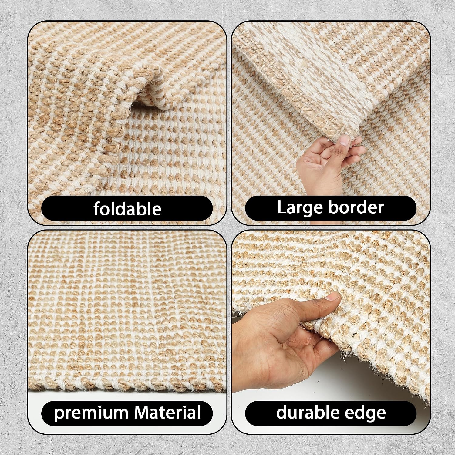 Boho Check Handwoven Jute Wool Rug