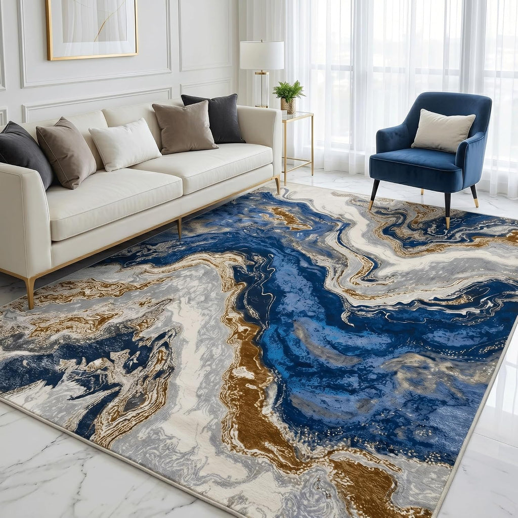 Marble Swirl Washable Modern Area Rug