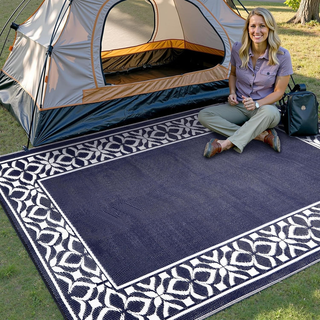 Waterproof Reversible Geometric Patio Rug