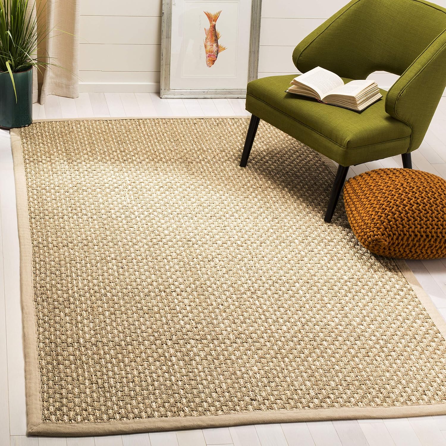 Basketweave Border Seagrass Area Rug