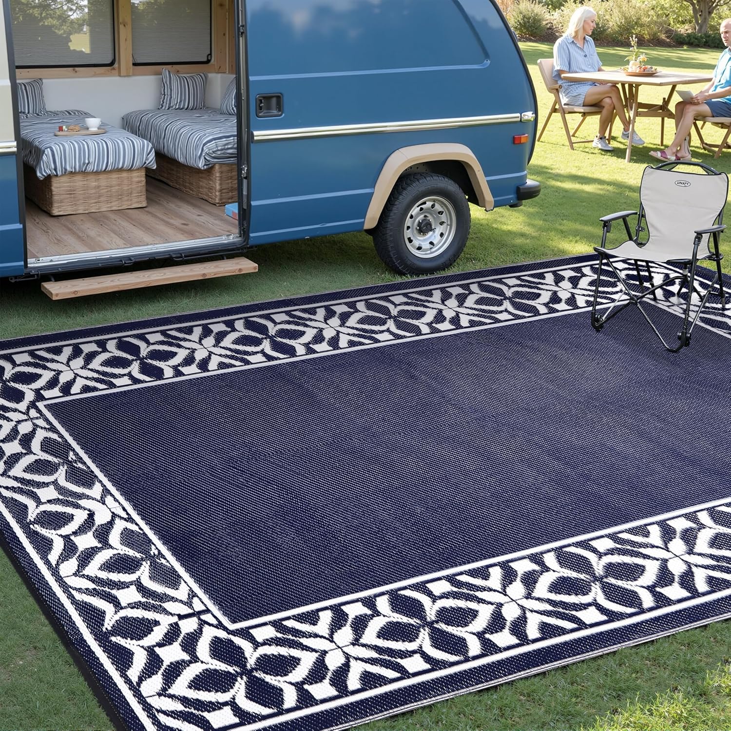Waterproof Reversible Geometric Patio Rug