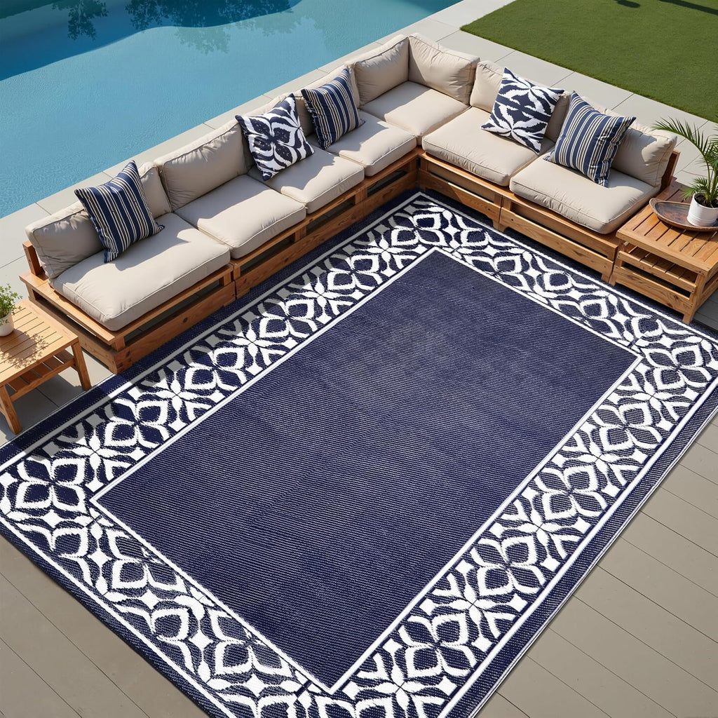 Waterproof Reversible Geometric Patio Rug