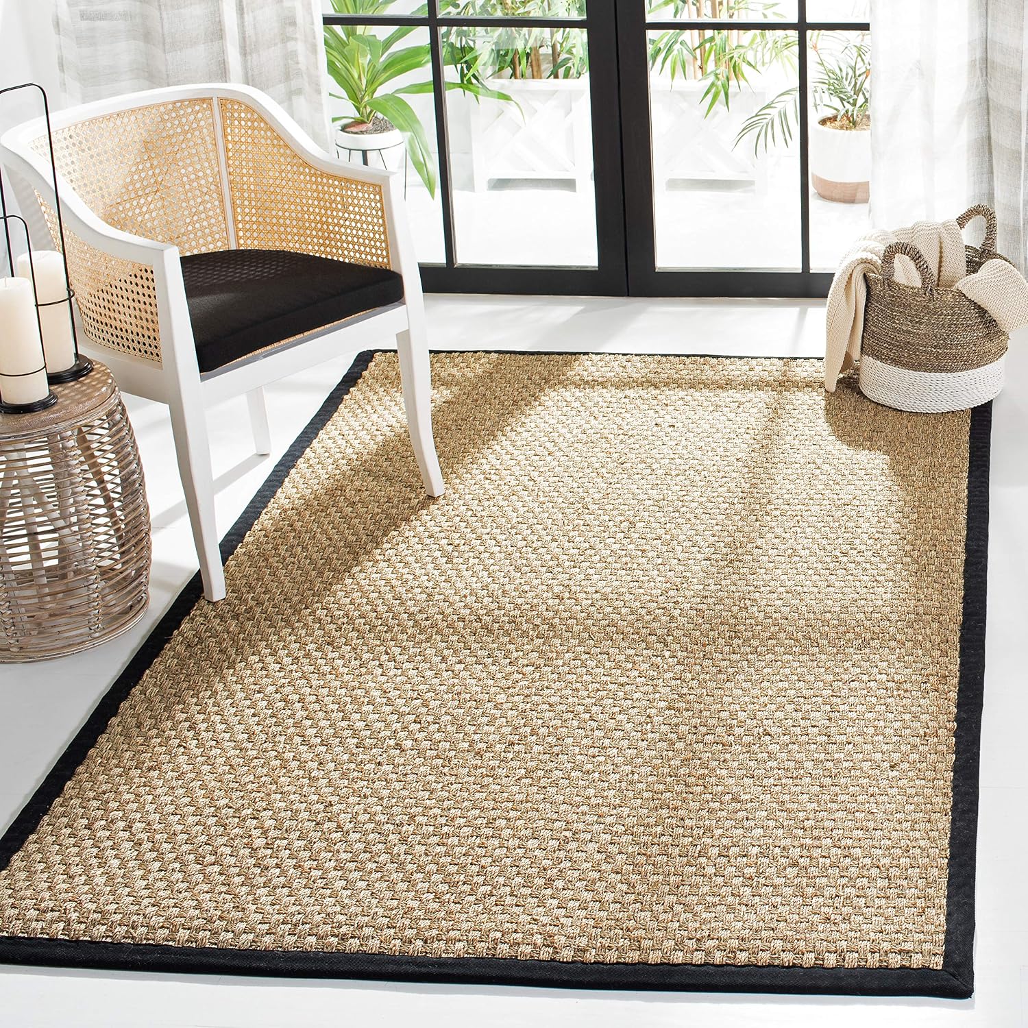 Basketweave Border Seagrass Area Rug